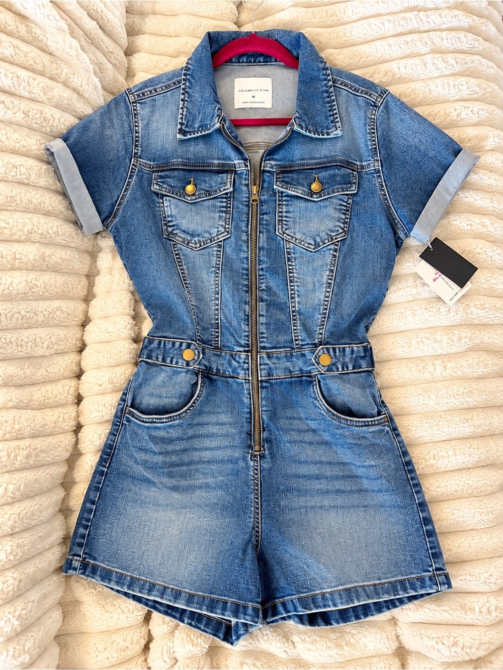 Blue Denim Romper - Celebrity Pink